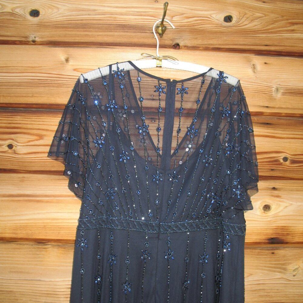 Mac Duggal 9223 Navy V Neck Embellished Flutter Sleeve A Line Gown - Picture 11 of 13